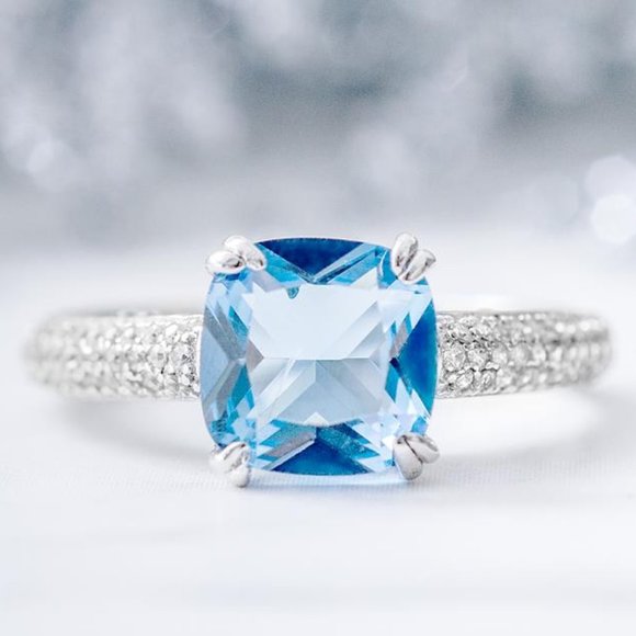 Blue Topaz Ring, 925 Sterling Silver Charmed Aroma Birthstone Collection - Picture 1 of 12